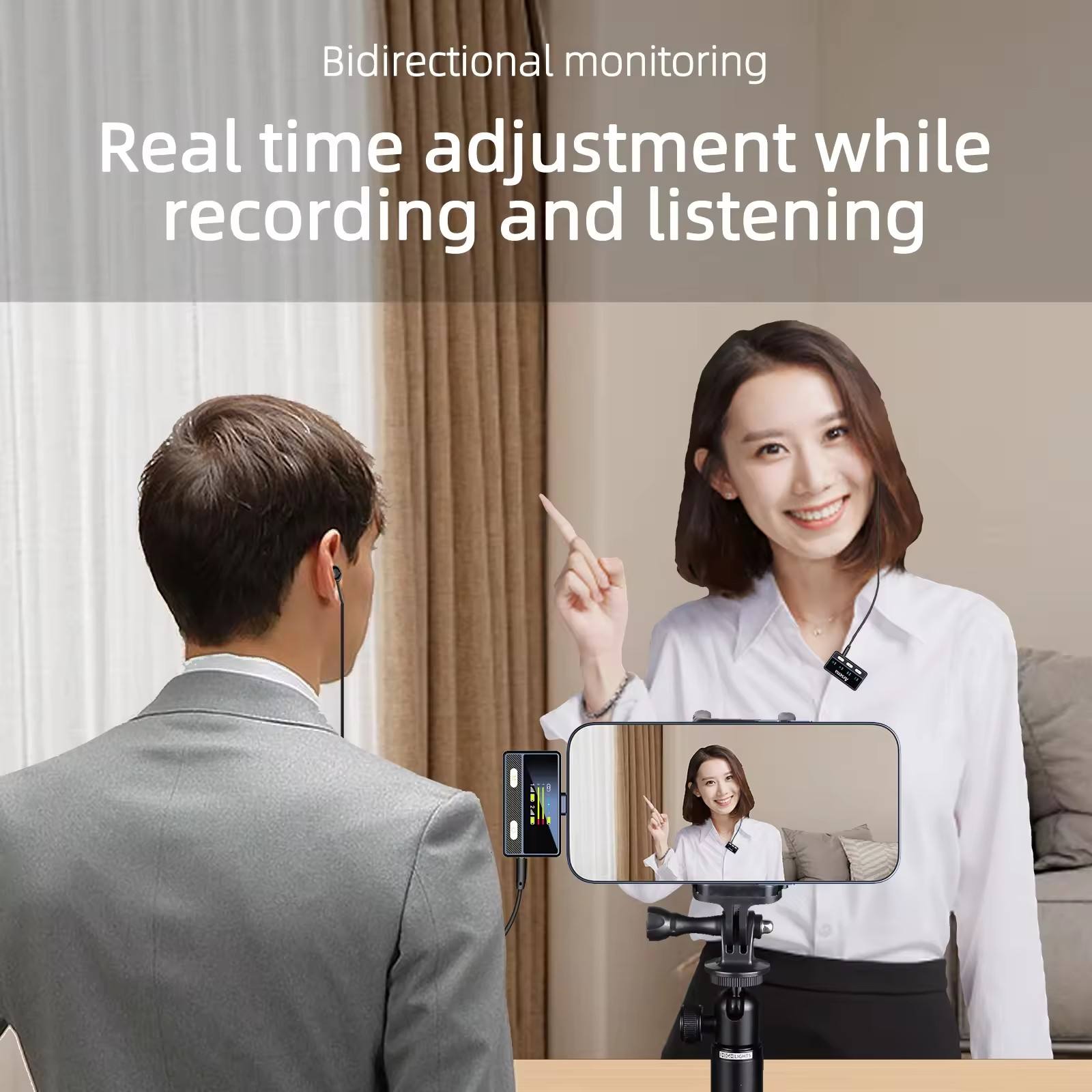 Wireless Lavalier Microphone (2TX+1RX) Compatible with IPhone, Android, PC, 100m LOS Range Noise Cancelling